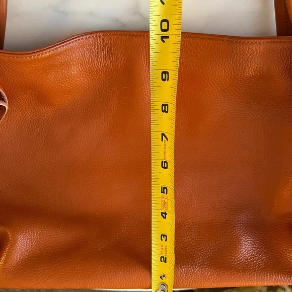 Kattee Cognac Brown Pebbled Leather Hobo Shoulder Bag Fringe Tassel Gold Accent - Picture 8 of 15